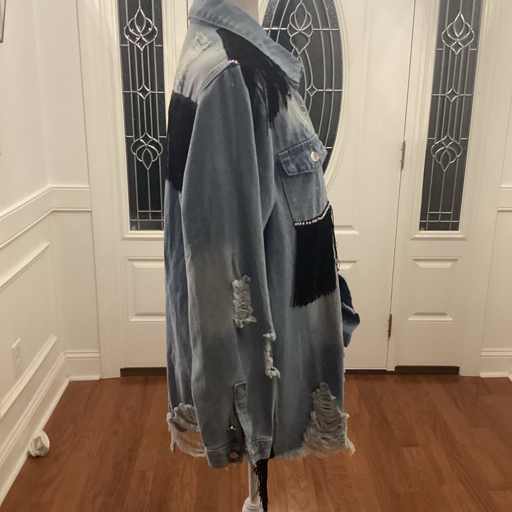 Customized Fringe Denim Jacket Accents ( Size: XXL) (Color: Light Wash Blue) - Picture 6 of 10